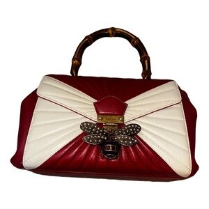 Gucci Red and Cream Satchel with Bamboo Handle
